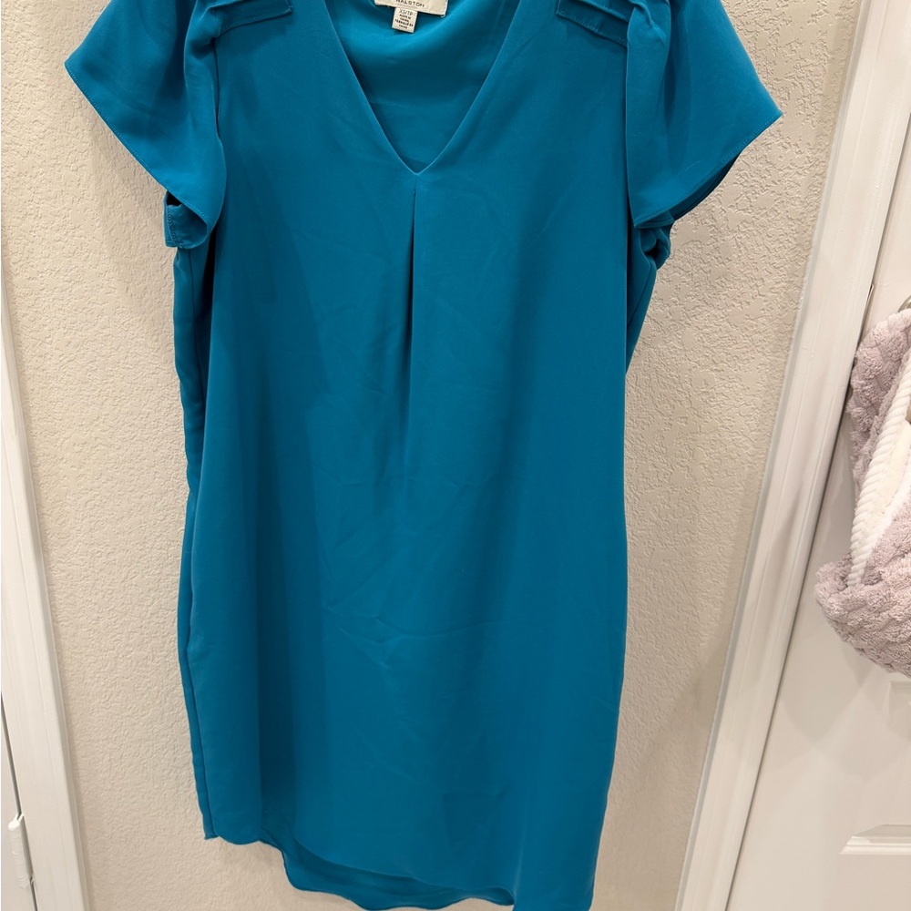 Halston Heritage Teal V-Neck Dress
